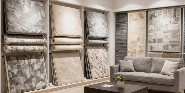 Cozy living room corner featuring a soft beige carpet and elegant home textiles in warm tones.