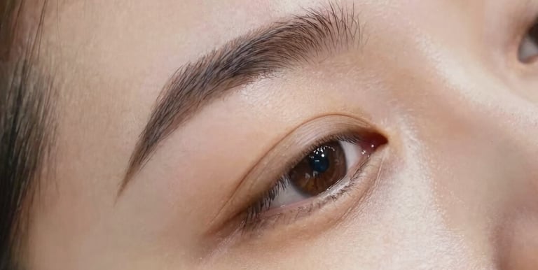 Close-up of a woman receiving a gentle facial massage in a serene, softly lit environment.