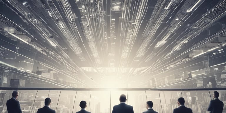 Abstract visualization of frequency waves merging into a harmonious pattern representing quantum integration.