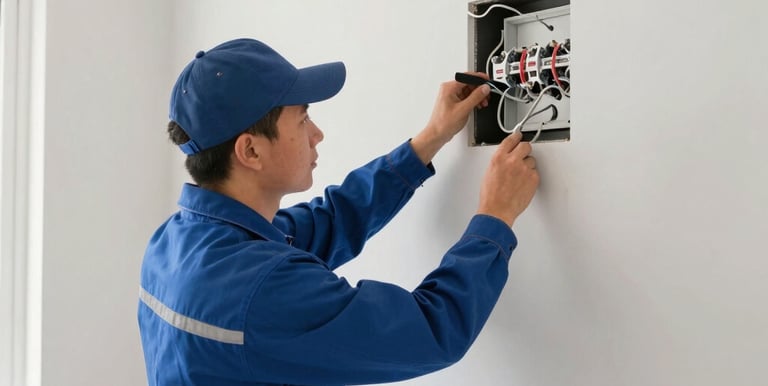 Electrician installing wiring inside a modern Sacramento home with natural light.