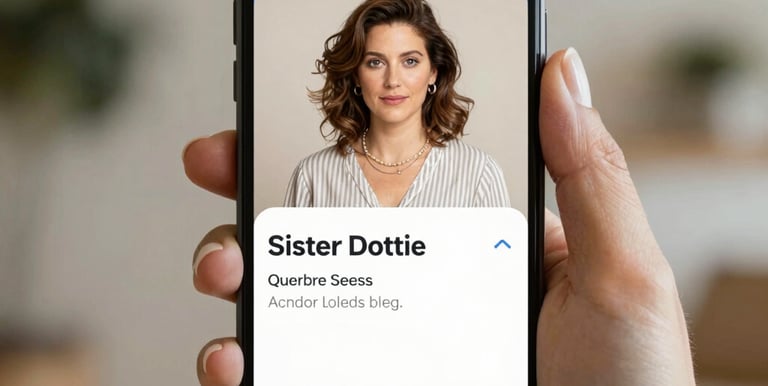 A smartphone displaying the Sister Dottie  helpful tips.