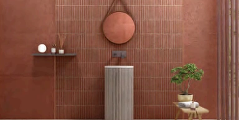 Modern bathroom with Urban Concrete Brick Tone Decor