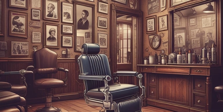 A modern barber shop interface showing online appointment scheduling on a smartphone.