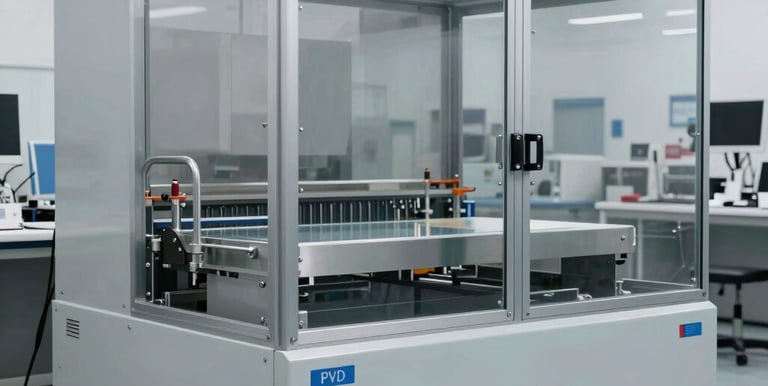 Technician carefully performing shield cleaning inside a spotless metal processing chamber.