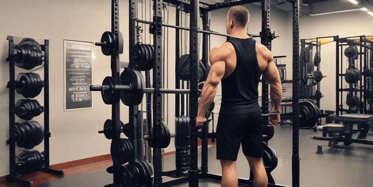Athlete lifting heavy barbell in a brightly lit gym space.