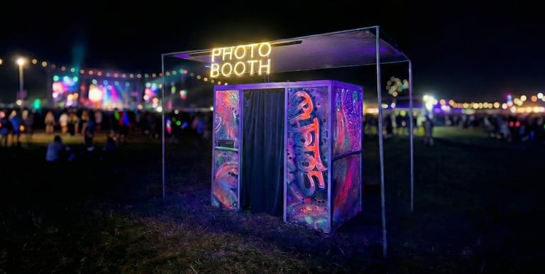 Uv reactive painted photobooth at a outdoor music festival