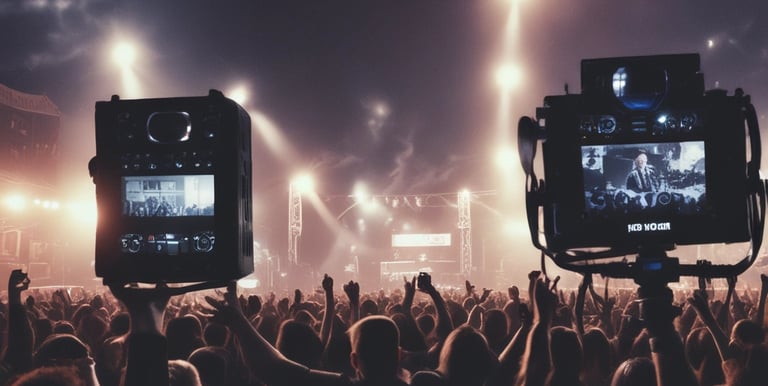 Behind-the-scenes of a film shoot showcasing a motorized lens and crew at work.