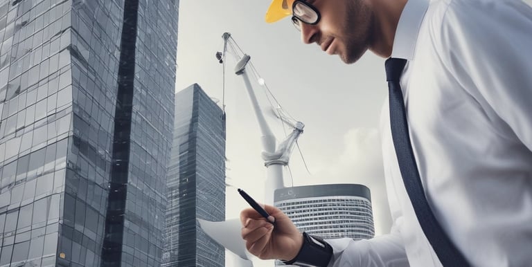Close-up of hands exchanging keys in front of a modern building.