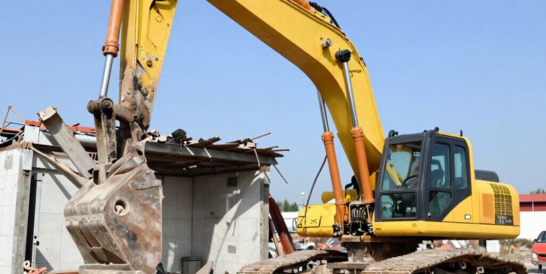 Close-up of heavy machinery smoothing earth for a building foundation.