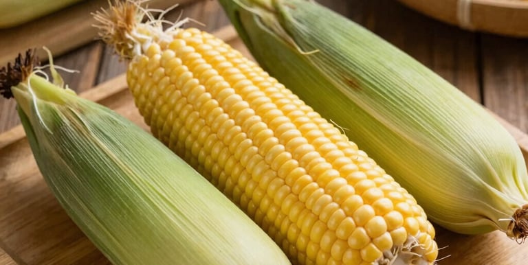 Close-up of a freshly wrapped pamonha with green corn husk tied with natural string on a rustic wooden table.