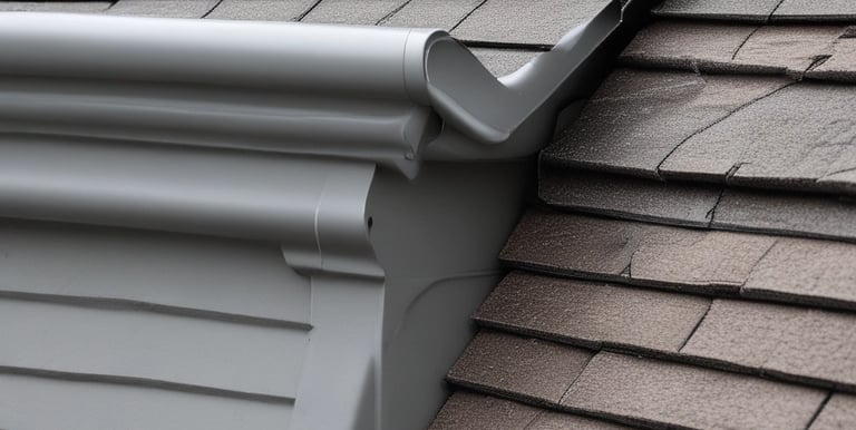 Artisan shaping copper gutters on a residential building under a clear sky.