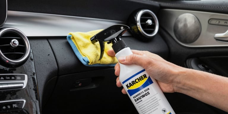 A spotless car interior being cleaned with eco-friendly products.