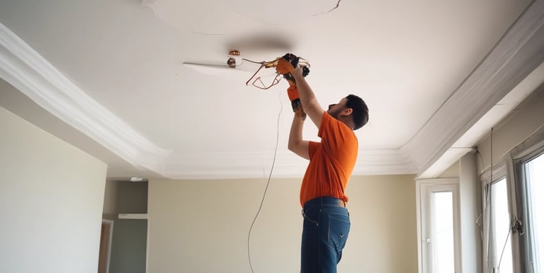 An electrician carefully fixing a home wiring panel with tools.