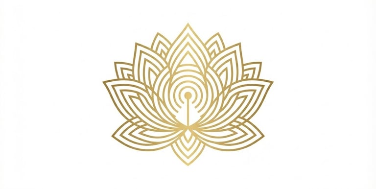 Gold sacred geometry lotus flower icon, symbolizing holistic healing, energy medicine, and spiritual expansion.