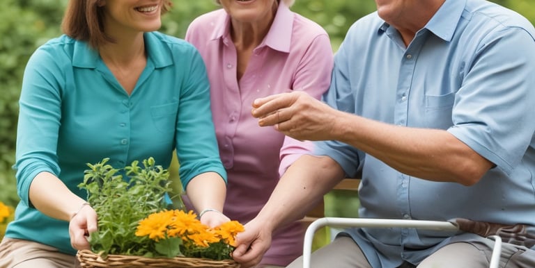 A nurse preparing a meal for an elderly client in a bright, comfortable kitchen.