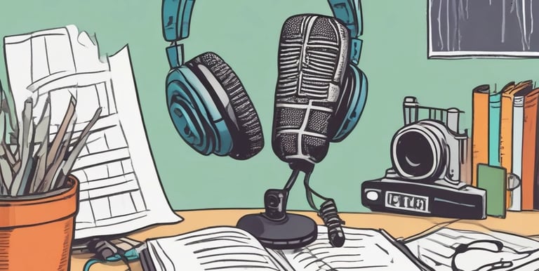 A modern recording studio with microphones and soundproofing panels.