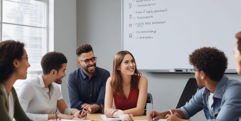 a group of people sitting around a table