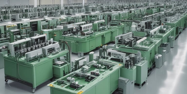 A showroom displaying a variety of air conditioners neatly arranged on two walls. Each unit is placed on shelves with price tags and brand logos visible. The floor is polished and the ceiling has fluorescent lighting.