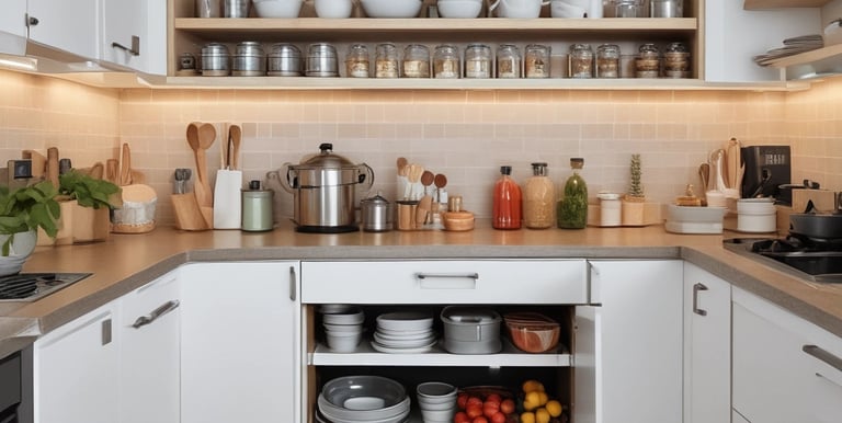 A bright and organized living room with neatly arranged furniture and decor.
