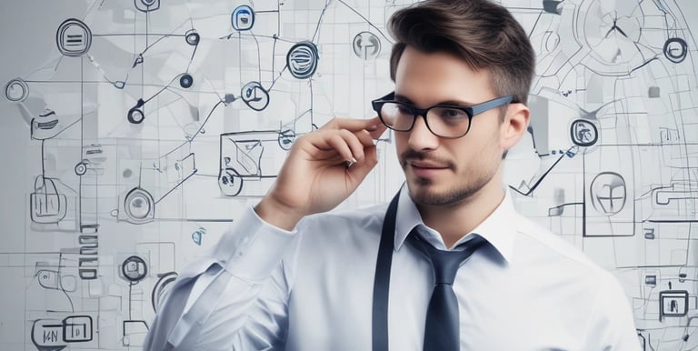 A person holds a smartphone that displays a website in French offering a simple and effective solution for managing social networks. The smartphone screen shows vibrant colors including purple and red text, and the background features green leaves.