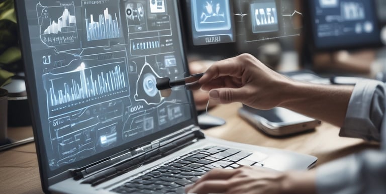 A smartphone is displayed on a black stand, showing an app with the text 'Transforming Ideas into Reality'. Behind the phone, there are blurred green plants. To the left, a white mug with 'webflow' written on it is placed. The scene is set against a dark surface, and there is a checkered board partially visible.