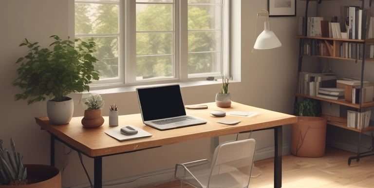 A serene workspace with an open notebook and a cup of tea, symbolizing thoughtful planning.