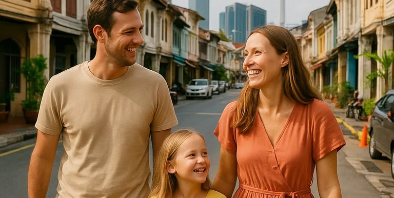 Expat family walking in the streets of KL