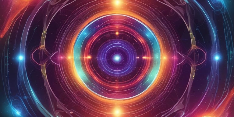 A person is seated in a calm, meditative posture on a mat, with three golden singing bowls placed in front of them. A wind chime made of bamboo is suspended, adding a serene ambiance to the scene. The individual is dressed in black athletic wear.