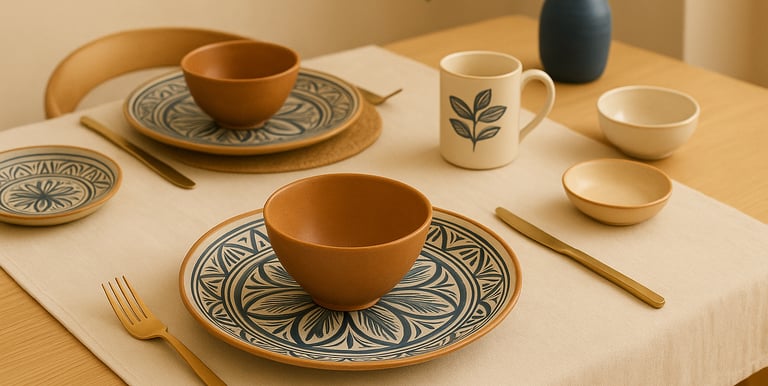 Une table sublimée par des produits de la poterie marocaine artisanale