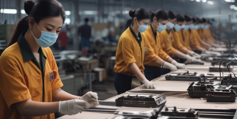 A large shipping container yard at sunset with cranes lifting containers.