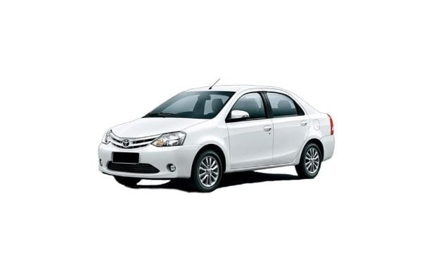 a white Toyota Etios car parked on a white background