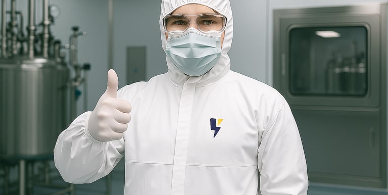 A pharmaceutical production operator with a thumbs up