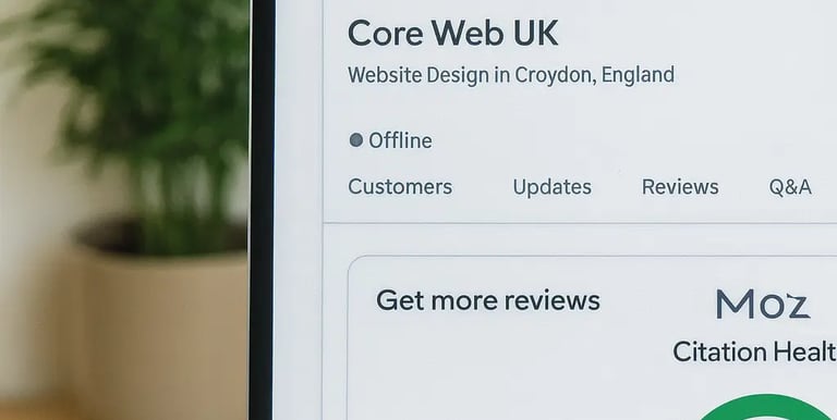 Google Business Profile and citation report displayed on a computer monitor