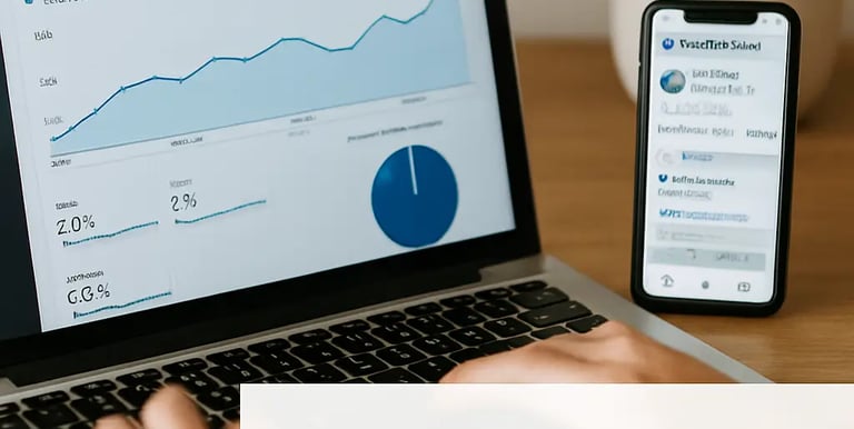 Person analysing website growth and SEO performance on a laptop