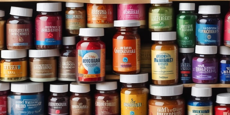 A store shelf filled with various health and wellness products, including lotions, creams, and lip balms. The shelf features brands like Charlotte's Web, Social, Joy, and Green Roads. Products are labeled with prices and organized neatly by brand. The shelf is painted in a light green color, complementing the packaging design of many products.