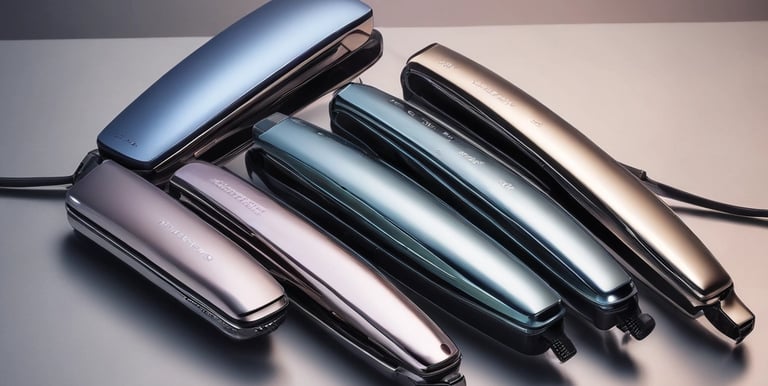 A sleek hair dryer on a minimalist bathroom counter.