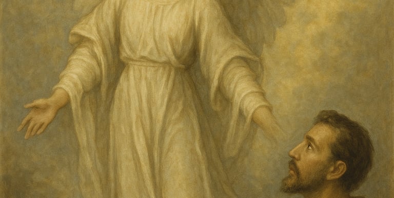 a painting of a man kneeling down to a kneeling down