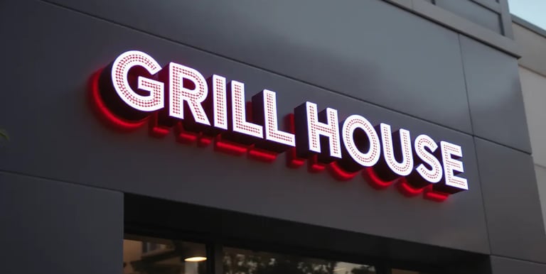 3D LED restaurant signboard glowing at night – SignageBoard.ae