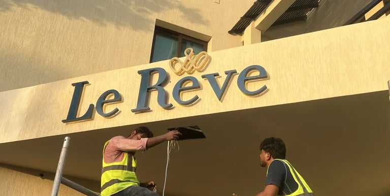Le Reve Clinic Signage in Aluminum Powder coating with halo backlite