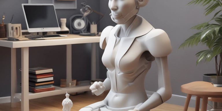 A blurred toy figure stands facing a smartphone screen filled with app icons, creating a surreal effect. The apps appear stretched and give a sense of being drawn towards the screen.
