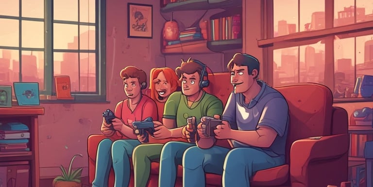 a group of people sitting on a couch in a living room