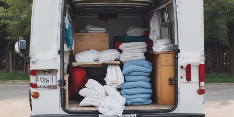 A stylized laundry setting with two front-loading washing machines depicted on a backdrop. In front of the backdrop, there is a bright yellow bench with multiple yellow chairs and a laundry basket containing a white telephone. The flooring features a yellow and white checkered pattern.