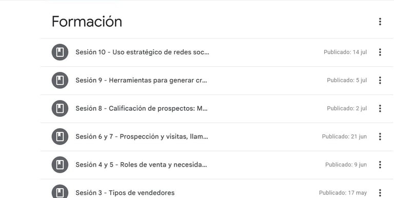 Plataforma con cursos pre grabados sobre ventas, negociación, prospección, redes sociales y más