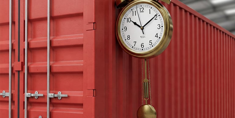 "Shipping container being delivered on schedule, representing timely export services."