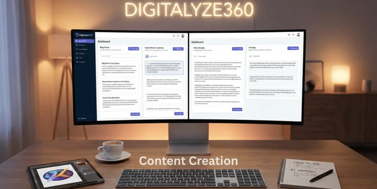 a computer monitor screen with a desktop computer and a tablet for content creation