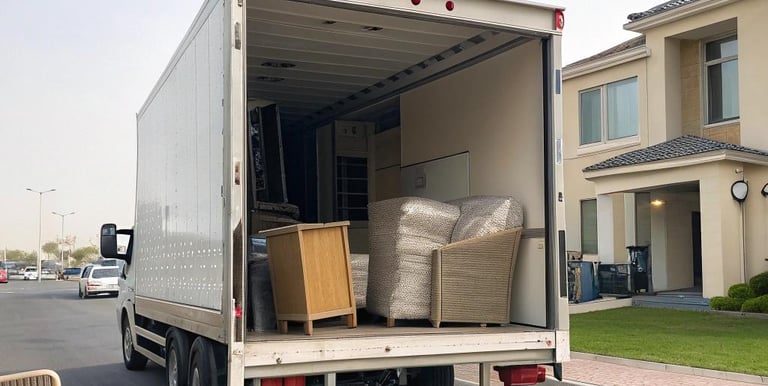 a moving truck with a box of boxes in the back of it