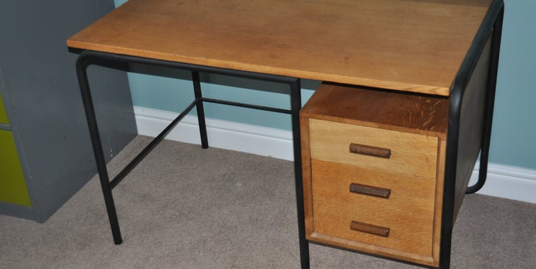 Oak and tubular steel desk 