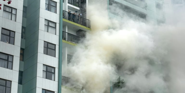 large apartment building on fire