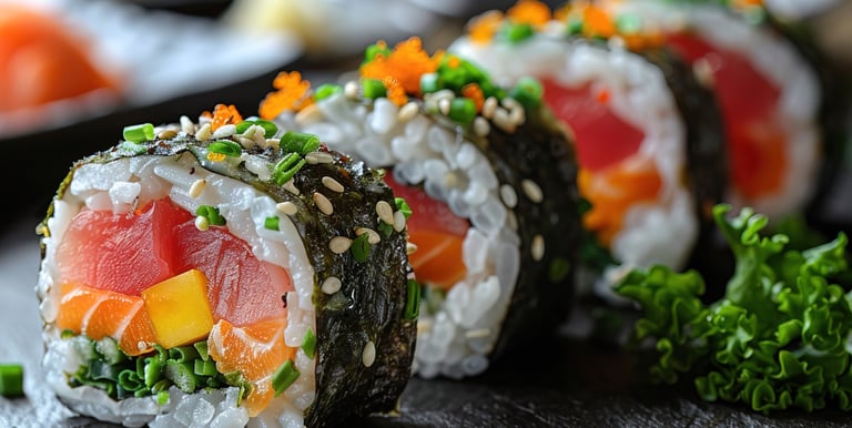 a sushi with vegetables and vegetables on a table