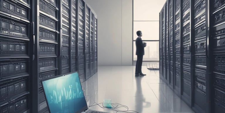 A large, modern office building with multiple floors and a predominantly glass facade. The building features the logo 'BCI' prominently on its exterior. The sky is a clear, bright blue, and there are some trees visible to the right of the structure.